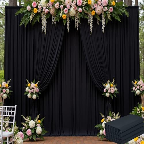 20ft x 15ft Black Backdrop Curtain for Wedding Party 4 Panels 5x15ft Wrinkle Free Silky Polyester Backdrop