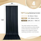 20ft x 15ft Black Backdrop Curtain for Wedding Party 4 Panels 5x15ft Wrinkle Free Silky Polyester Backdrop, alternate view 3