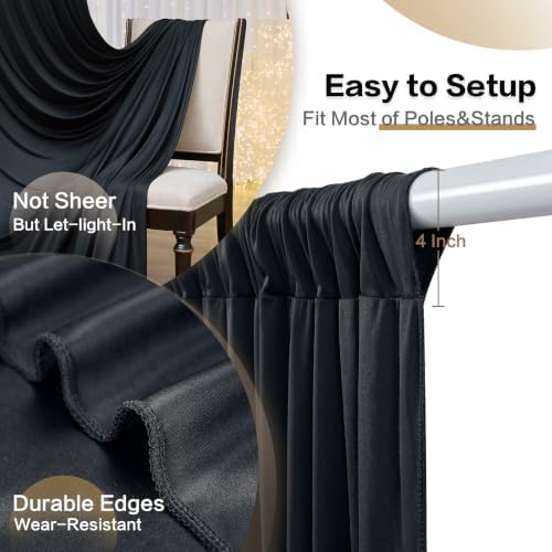 20ft x 15ft Black Backdrop Curtain for Wedding Party 4 Panels 5x15ft Wrinkle Free Silky Polyester Backdrop, alternate view 5