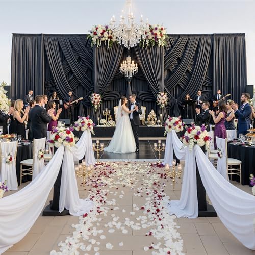 20ft x 15ft Black Backdrop Curtain for Wedding Party 4 Panels 5x15ft Wrinkle Free Silky Polyester Backdrop, alternate view 6