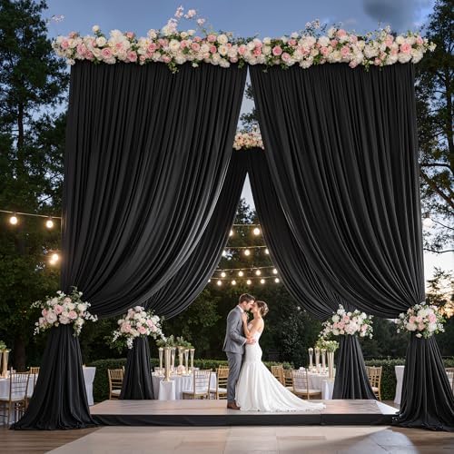 20ft x 15ft Black Backdrop Curtains for Wedding Parties, 4 Panels Wrinkle Free Fabric Drapes Photo Backdrop for