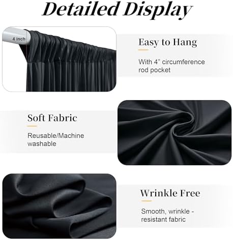 20ft x 15ft Black Backdrop Curtains for Wedding Parties, 4 Panels Wrinkle Free Fabric Drapes Photo Backdrop for, alternate