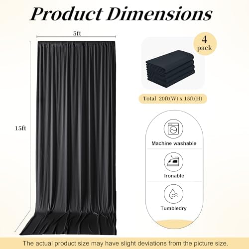 20ft x 15ft Black Backdrop Curtains for Wedding Parties, 4 Panels Wrinkle Free Fabric Drapes Photo Backdrop for, alternate