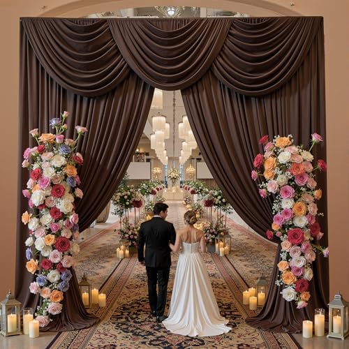 20ft x 15ft Brown Backdrop Curtain for Wedding Party 4 Panels 5x15ft Wrinkle Free Silky Polyester Backdrop, alternate view 2