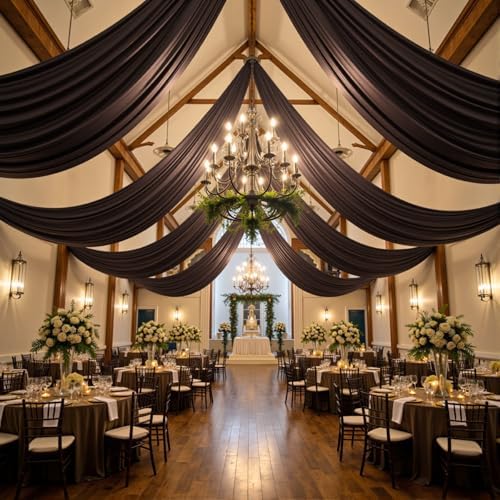 20ft x 15ft Brown Backdrop Curtain for Wedding Party 4 Panels 5x15ft Wrinkle Free Silky Polyester Backdrop, alternate view 4