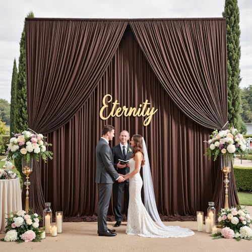 20ft x 15ft Brown Backdrop Curtain for Wedding Party 4 Panels 5x15ft Wrinkle Free Silky Polyester Backdrop, alternate view 6
