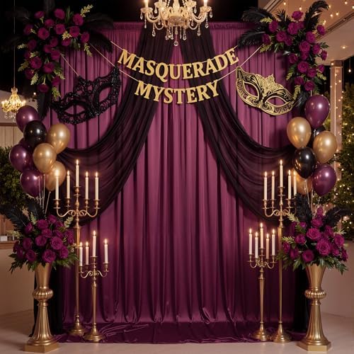20ft x 15ft Burgundy Backdrop Curtain for Wedding Party 4 Panels 5x15ft Wrinkle Free Silky Polyester Backdrop, alternate view