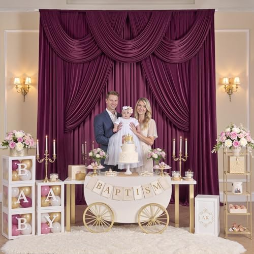 20ft x 15ft Burgundy Backdrop Curtain for Wedding Party 4 Panels 5x15ft Wrinkle Free Silky Polyester Backdrop, alternate view