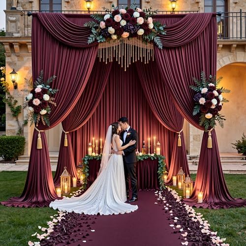 20ft x 15ft Burgundy Backdrop Curtains for Wedding Parties, 4 Panels Extra Long Wrinkle Free Fabric Drapes Photo, alternate