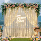 20ft x 15ft Champagne Tulle Backdrop Curtain with Lights String for Parties Wedding Bridal Shower Sheer