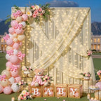 20ft x 15ft Champagne Tulle Backdrop Curtain with Lights String for Parties Wedding Bridal Shower Sheer, alternate view 2