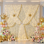20ft x 15ft Champagne Tulle Backdrop Curtain with Lights String for Parties Wedding Bridal Shower Sheer, alternate view 3