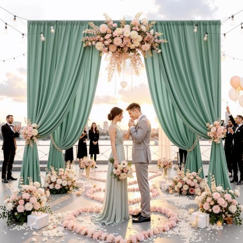 20ft x 15ft Grayish Green Backdrop Curtains for Wedding Parties, 4 Panels Extra Long Wrinkle Free Fabric Drapes, alternate
