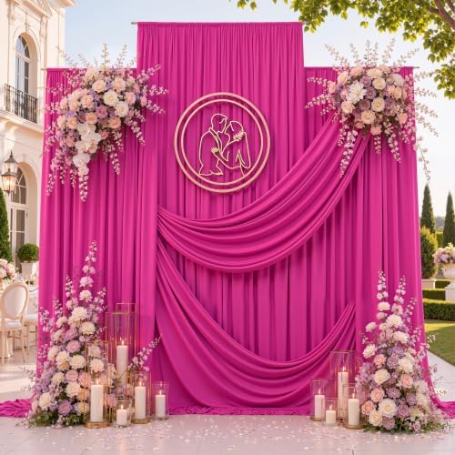 20ft x 15ft Hot Pink Backdrop Curtains for Wedding Parties, 4 Panels Extra Long Wrinkle Free Fabric Drapes Photo