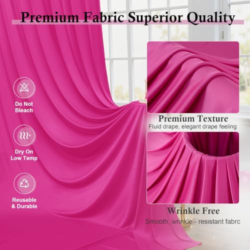 20ft x 15ft Hot Pink Backdrop Curtains for Wedding Parties, 4 Panels Extra Long Wrinkle Free Fabric Drapes Photo, alternate