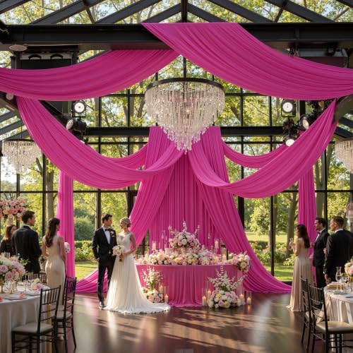 20ft x 15ft Hot Pink Backdrop Curtains for Wedding Parties, 4 Panels Extra Long Wrinkle Free Fabric Drapes Photo, alternate