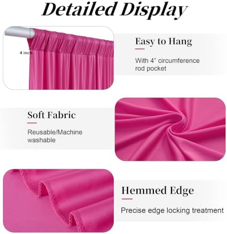 20ft x 15ft Hot Pink Backdrop Curtains for Wedding Parties, 4 Panels Extra Long Wrinkle Free Fabric Drapes Photo, alternate
