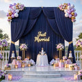 20ft x 15ft Navy Blue Backdrop Curtain for Wedding Party 4 Panels 5x15ft Wrinkle Free Silky Polyester Backdrop