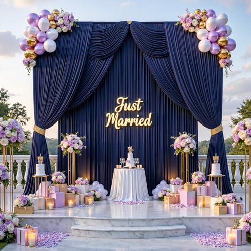 20ft x 15ft Navy Blue Backdrop Curtain for Wedding Party 4 Panels 5x15ft Wrinkle Free Silky Polyester Backdrop