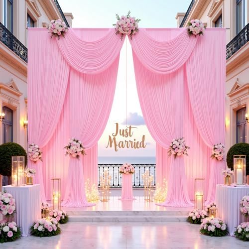 20ft x 15ft Pink Backdrop Curtain for Wedding Party 4 Panels 5x15ft Wrinkle Free Silky Polyester Backdrop Drapes