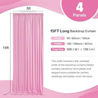 20ft x 15ft Pink Backdrop Curtain for Wedding Party 4 Panels 5x15ft Wrinkle Free Silky Polyester Backdrop Drapes, alternate