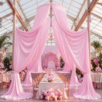 20ft x 15ft Pink Backdrop Curtains, Wrinkle Free Drapes Back Drop Cloth in 5FT×15FT_4 Panels in Pink, alternate view 2
