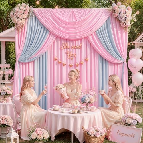 20ft x 15ft Pink Backdrop Curtains, Wrinkle Free Drapes Back Drop Cloth in 5FT×15FT_4 Panels in Pink, alternate view 4