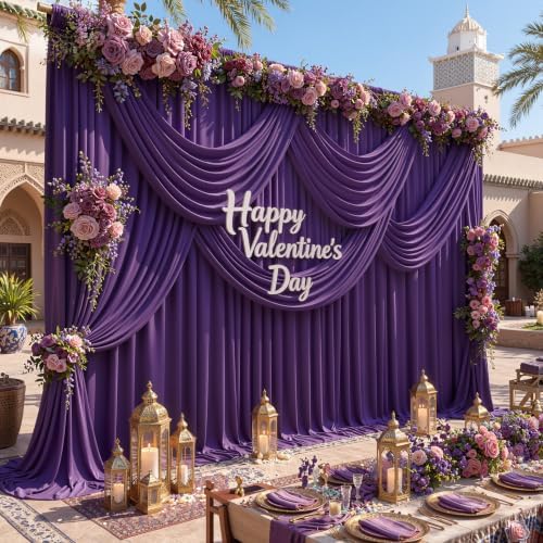20ft x 15ft Purple Backdrop Curtains, Wrinkle Free Drapes Back Drop Cloth in 5FT×15FT_4 Panels in Purple