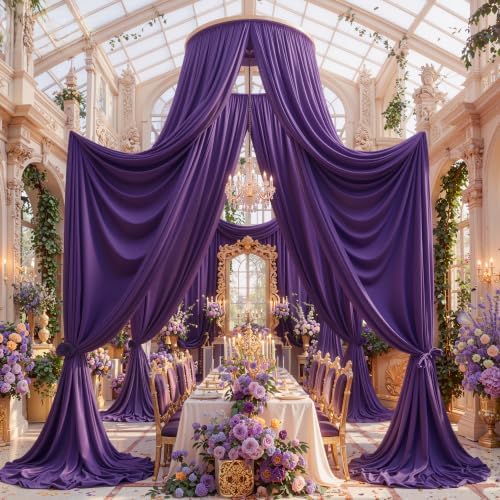 20ft x 15ft Purple Backdrop Curtains, Wrinkle Free Drapes Back Drop Cloth in 5FT×15FT_4 Panels in Purple, alternate view 2
