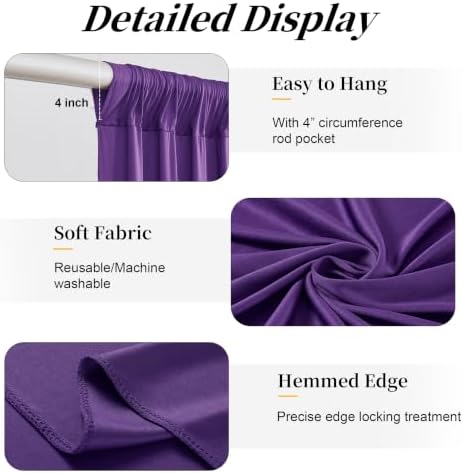 20ft x 15ft Purple Backdrop Curtains, Wrinkle Free Drapes Back Drop Cloth in 5FT×15FT_4 Panels in Purple, alternate view 5