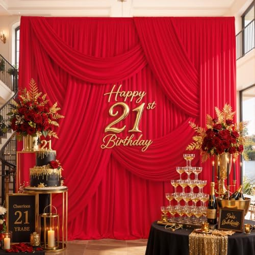 20ft x 15ft Red Backdrop Curtain for Wedding Party 4 Panels 5x15ft Wrinkle Free Silky Polyester Backdrop Drapes, alternate