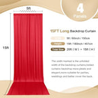 20ft x 15ft Red Backdrop Curtain for Wedding Party 4 Panels 5x15ft Wrinkle Free Silky Polyester Backdrop Drapes, alternate