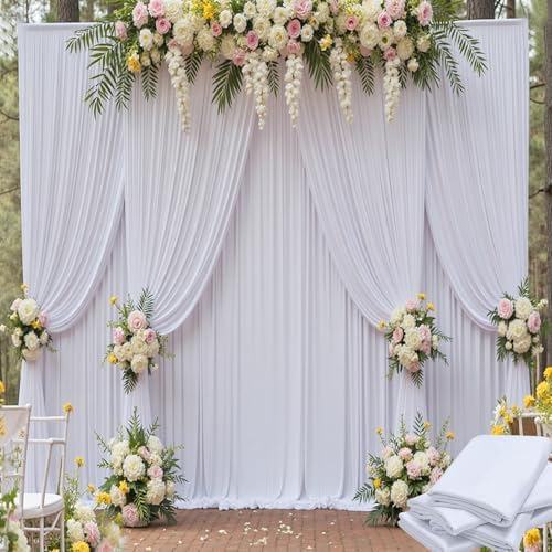 20ft x 15ft White Backdrop Curtain for Wedding Party 4 Panels 5x15ft Wrinkle Free Silky Polyester Backdrop