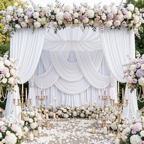 20ft x 15ft White Backdrop Curtain for Wedding Party 4 Panels 5x15ft Wrinkle Free Silky Polyester Backdrop, alternate view 4