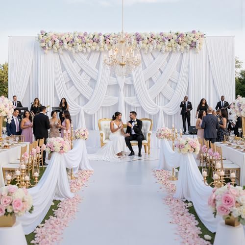 20ft x 15ft White Backdrop Curtain for Wedding Party 4 Panels 5x15ft Wrinkle Free Silky Polyester Backdrop, alternate view 6