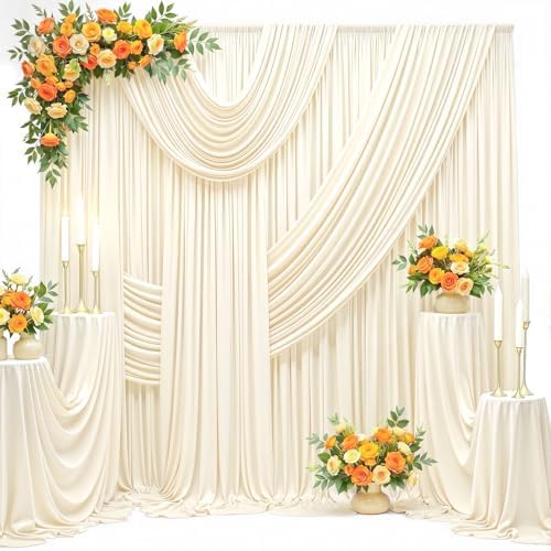20FT x 15FT Wrinkle-Free Champagne Backdrop Curtains for Wedding, 4 Panels Champagne Fabric Photo Background