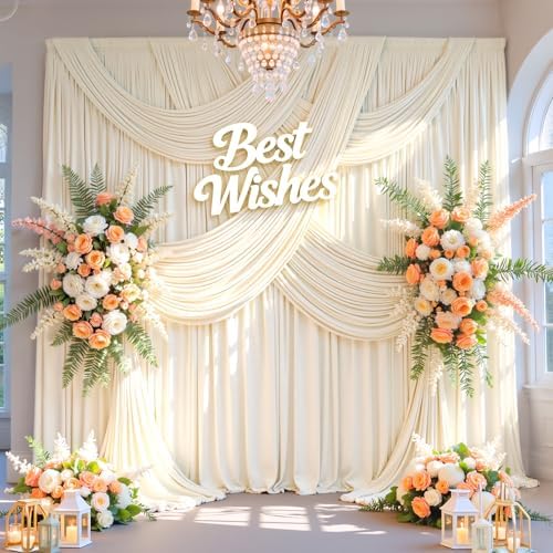 20FT x 15FT Wrinkle-Free Champagne Backdrop Curtains for Wedding, 4 Panels Champagne Fabric Photo Background, alternate view