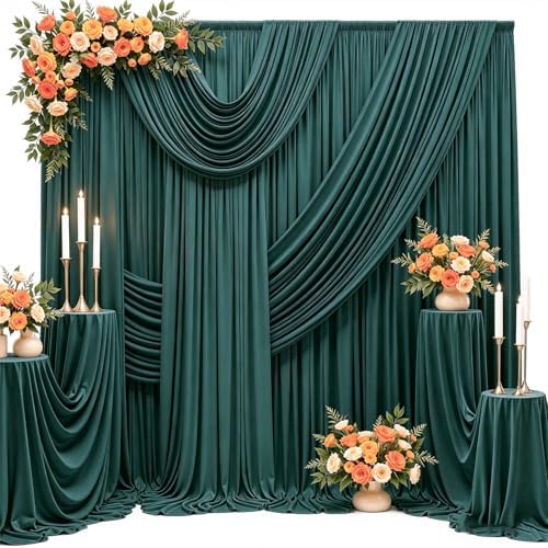 20FT x 15FT Wrinkle-Free Forest Green Backdrop Curtains for Wedding, 4 Panels Hunter Green Fabric Photo