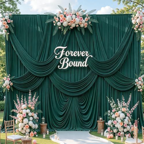 20FT x 15FT Wrinkle-Free Forest Green Backdrop Curtains for Wedding, 4 Panels Hunter Green Fabric Photo, alternate view 3