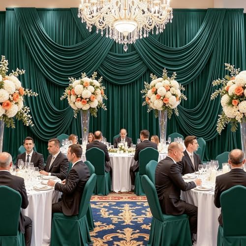 20FT x 15FT Wrinkle-Free Forest Green Backdrop Curtains for Wedding, 4 Panels Hunter Green Fabric Photo, alternate view 4