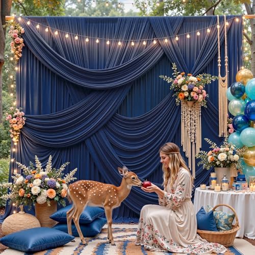 20FT x 15FT Wrinkle-Free Navy Blue Backdrop Curtains for Wedding, 4 Panels Navy Blue Fabric Photo Background, alternate view