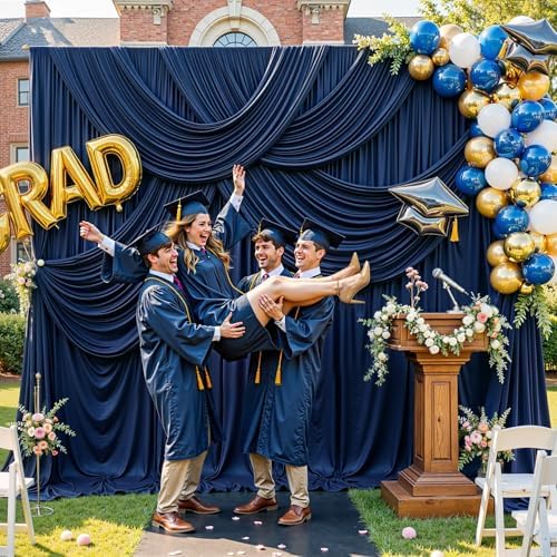 20FT x 15FT Wrinkle-Free Navy Blue Backdrop Curtains for Wedding, 4 Panels Navy Blue Fabric Photo Background, alternate view