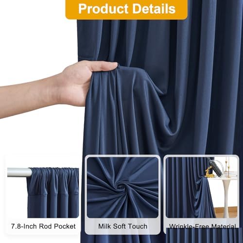 20FT x 15FT Wrinkle-Free Navy Blue Backdrop Curtains for Wedding, 4 Panels Navy Blue Fabric Photo Background, alternate view