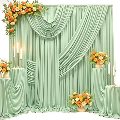 20FT x 15FT Wrinkle-Free Sage Green Backdrop Curtains for Wedding, 4 Panels Sage Green Fabric Photo Background