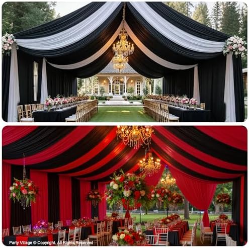 20FT x 50FT Black Ceiling Drapes for Halloween Party Decor in 60"W x 600"L (Pack of 4) in Black, alternate view 5