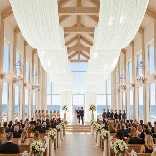 20FT x 50FT Creamy Ivory Ceiling Drapes for Wedding Party