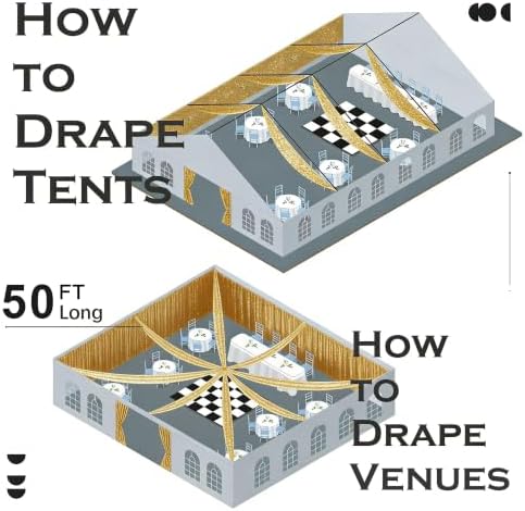 20FT x 50FT Gold Ceiling Drapes for Wedding Party Decor, alternate view 3