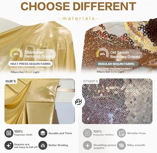 20FT x 50FT Gold Ceiling Drapes for Wedding Party Decor, alternate view 4