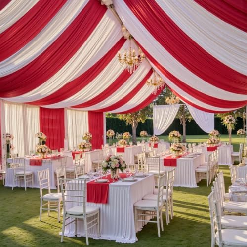 20FT x 50FT Red Ceiling Drapes for Christmas Party Decor in 60"W x 600"L (Pack of 4) in Red