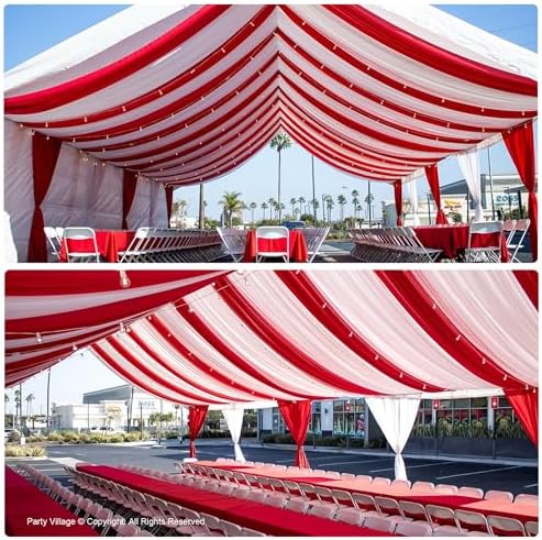 20FT x 50FT Red Ceiling Drapes for Christmas Party Decor in 60"W x 600"L (Pack of 4) in Red, alternate view 2
